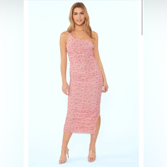 LIKELY Tash Bodycon Midi Dress In Rose shadow Multi Pink - Picture 2 of 5